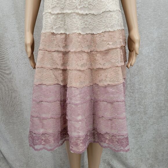 Carmen Marc Valvo Strapless Lace Dress in Cream Pink Mauve Ombre Midi Length - Picture 4 of 15